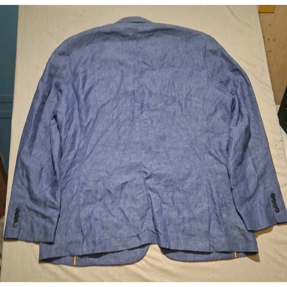 Robert Talbott Carmel Sport Coat Blazer Unstructured 100% Linen Blue Mens 2XL
